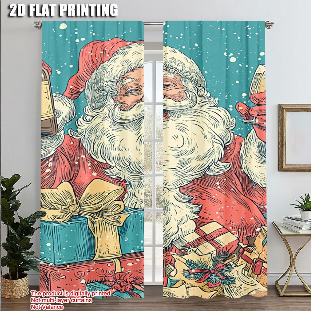 

2pcs,2D plane printing Contemporary Curtains Merry Christmas Santa Claus_ Champagne & Gifts Durable 100% Polyester Fabric 52.50 × 116.00 cm 2 pcs