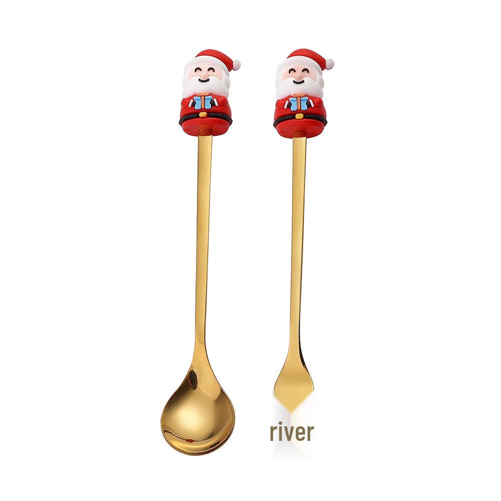 Cartoon Rabbit Christmas Dessert Spoon and Fork Set - Cute Party Favor Stirring Spoon