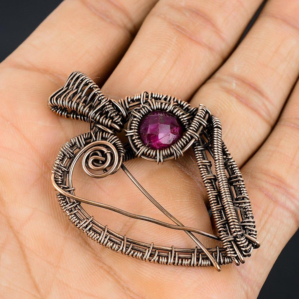 Ruby Pendant Gemstone Jewelry, 999 Copper Wire Wrapped Handmade Pendant, Latest Design Jewelry