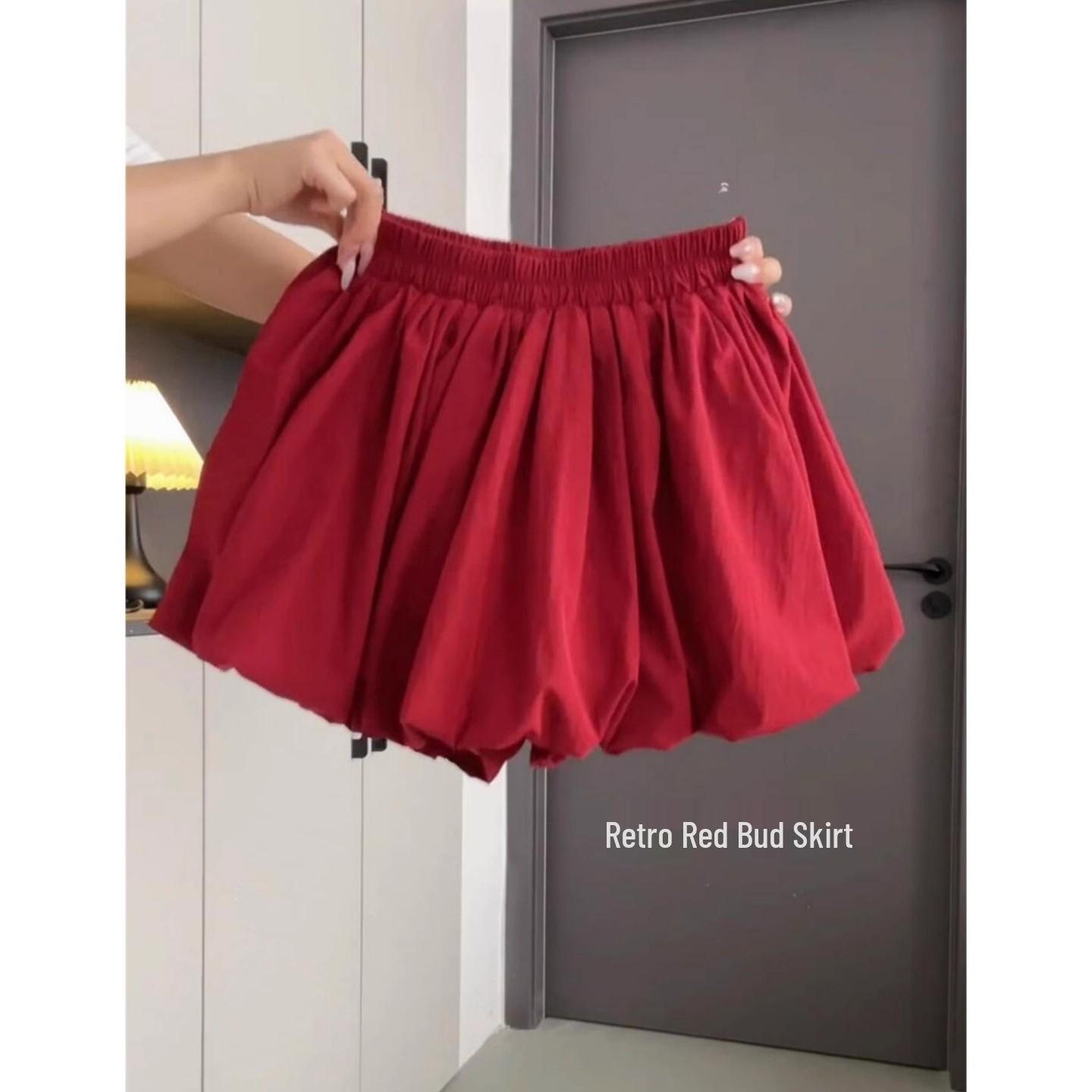 Plus Size Autumn Sweet Red A-line Puffy Skirt for Women—Anti-exposure Bud Skirt XL красный