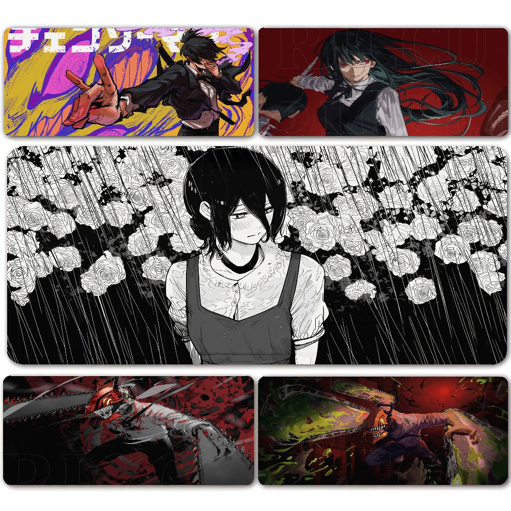 "Chainsaw Man" Podkładka pod mysz do gier / Duża mata na biurko — grubość 2 mm, obszyte brzegi, antypoślizgowa gumowa podstawa