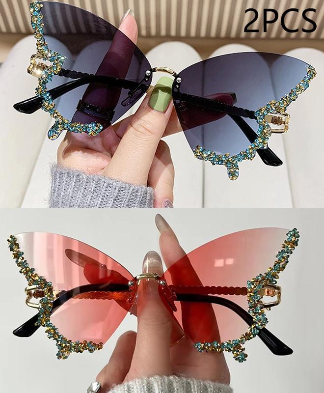Premium High Quality Premium Luxury Diamond Butterfly Sun Protection Glasses Women Adults Y2K Vintage Retro Vintage Frameless Extra Large Oversized