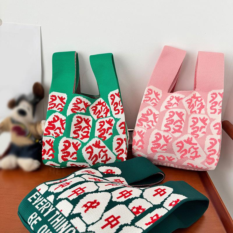 2025 Mode Neue Reiche Mahjong Strickhandtasche Tägliche Pendeltasche Eimerbeutel Lässige Joker Tragetasche