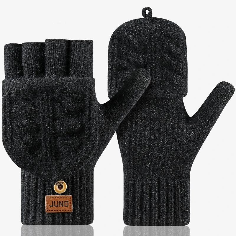 Fashion Thick Winter Knitted Gloves Keep Warm Solid Color Touchscreen Gloves Fingerless Flip Gloves Winter