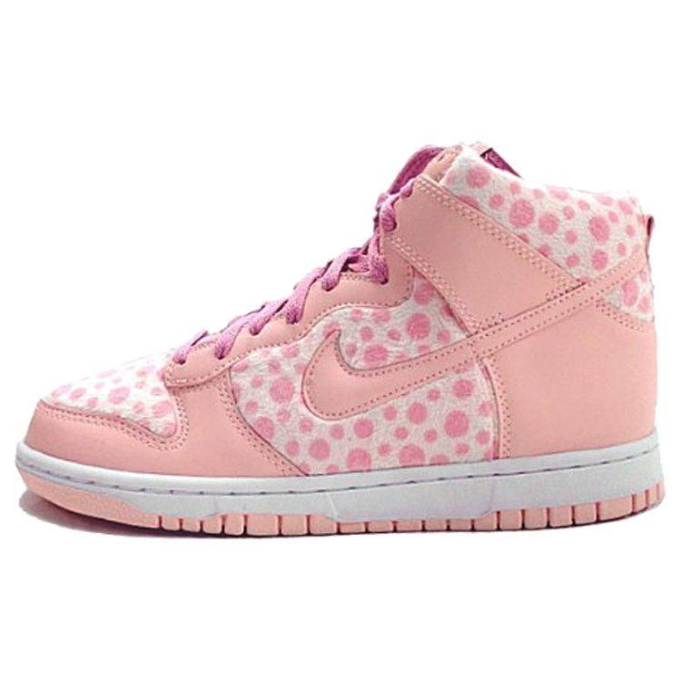 Nike Dunk rutschfest Dämpfung Abriebfest High-Top Skateboard-Schuhe Rosa Weiß Gepunktet Unisex 316604-605