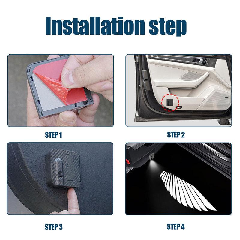 2pcs Car Angel Wings Styling Decorative Light Car Door LED Welcome Light Car High Definition Warning Lamp Auto Light Accessories