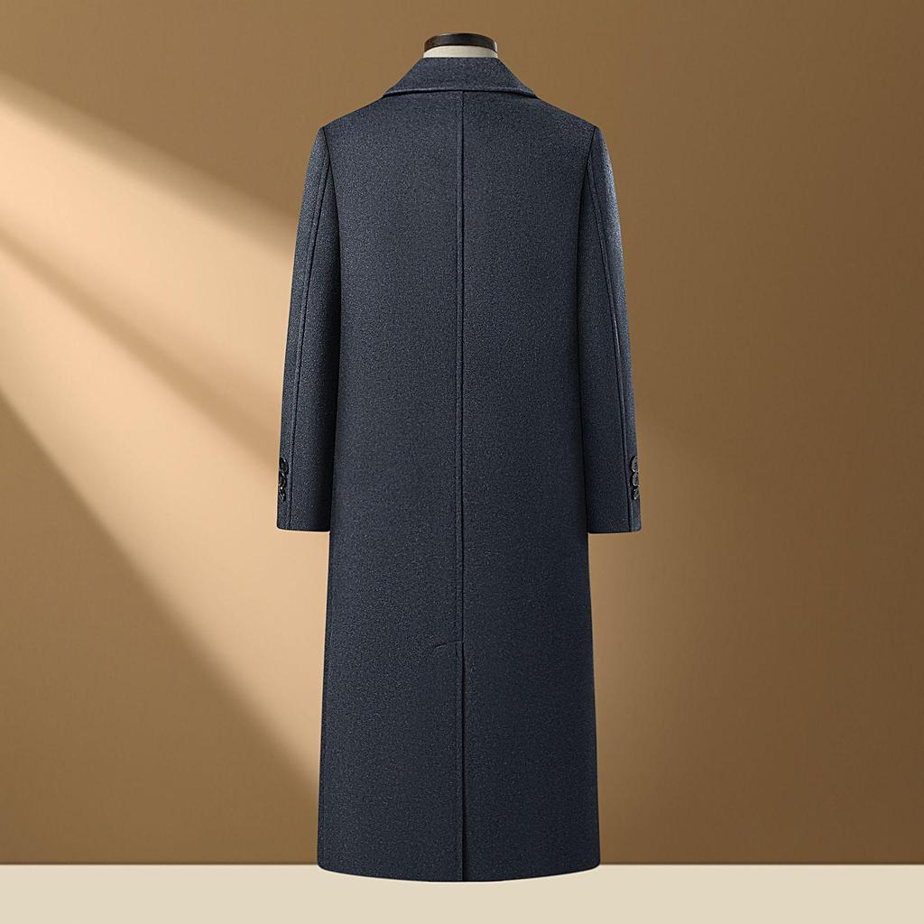 Men's Extra Long Wool Tweed Trench Coat - Business Formal Wear