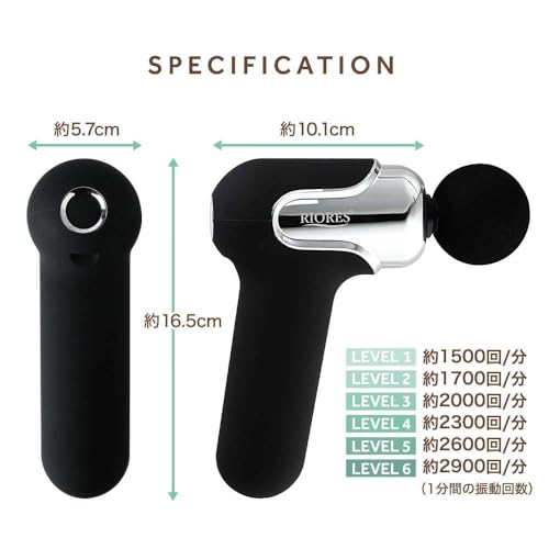 RIORES Dr. SHOT Tiny, Ultra-Lightweight, 387g, Compact, Pocket-Sized, Powerful Vibration, Up To 2900 Vibrations Per Minute (Black)