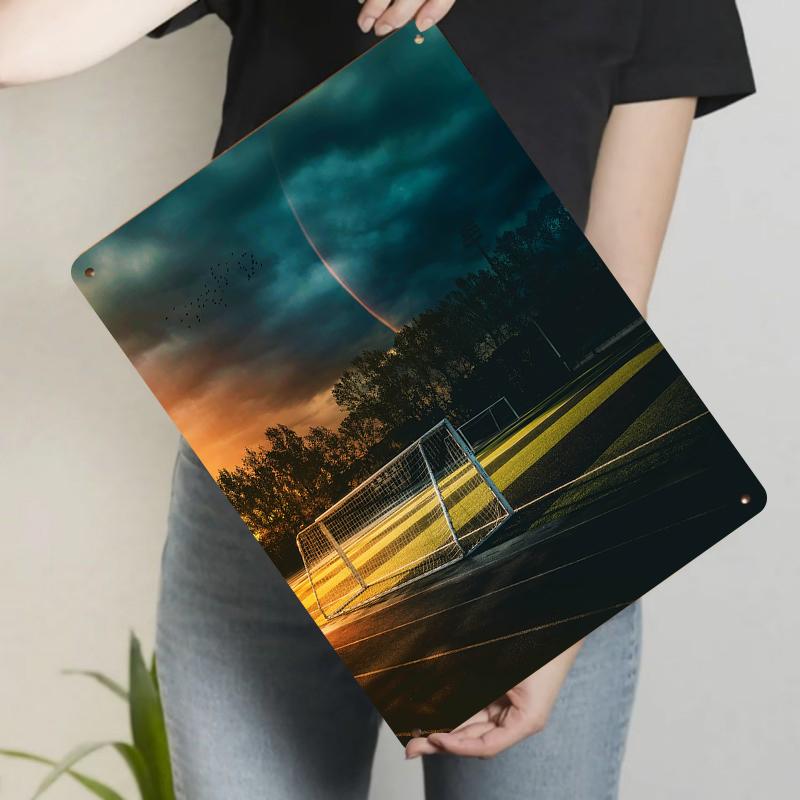 

Sunset Soccer Goal Silhouette Metal Wall Art Modern Home Decor Living Room Bedroom Hanging Decoration 20x30cm（7.8x11.8inch）
