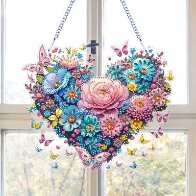 Flower 2D Flat DIY Special Shape Rhinestone Diamond Art Window Pendants Diamond Painting Set Window Hanging Art for Home Decor
