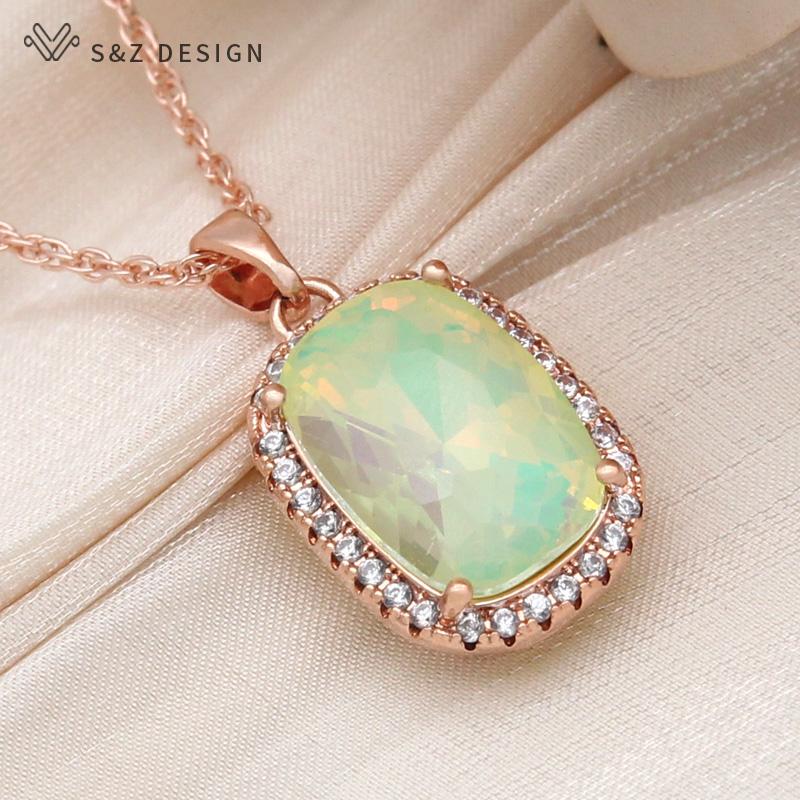 Fashion Elegant Rose Gold Color Rectangle Crystal Pendant Necklace For Women Wedding Zirconia Jewelry