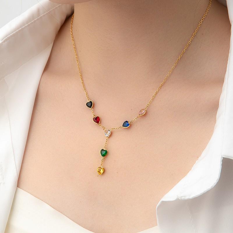 Colorful Heart Titanium Steel Necklace for Women – Luxury Tassel Clavicle Chain Jewelry