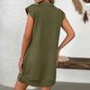 Women’s Casual Short Sleeve Stand Collar Zip Front Pocket Loose Fit Straight Dress with Pattern for Everyday Wear