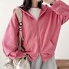 Women's Hooded Long Sleeve Zip Up Cardigan Oversized Fit Casual Top Solid Color Cropped Hoodie Jacket