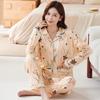 Baumwollimitat Pyjama Damen Frühling und Herbst neu langärmliger Loungewear Anzug Mutter mittleren Alters locker große Größe kann draußen getragen werden