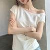 Women Summer Cropped T-Shirt Off Shoulder Sexy Slim Fit Short Sleeves Tops Fashion Sensibility Design Solid Elegant Clothing