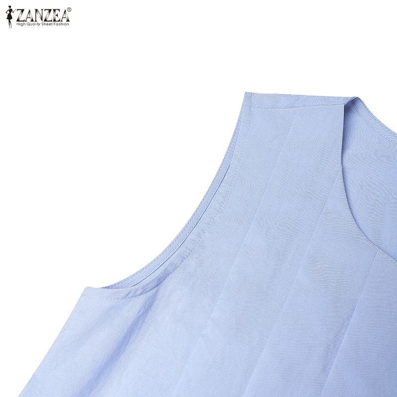 ZANZEA Damen Lässig Rundhals Sommer Ärmelloses Kleid