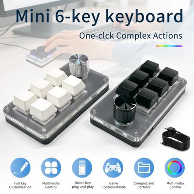 Wired Custom RGB 6 Key 1 Knob Keyboard Programming Macro Gaming Keypad Copy Paste PS Mechanical Keyboard Hot Swap Macro Keyboard