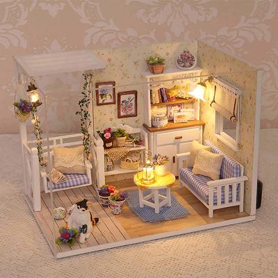 Kätzchen Mini Puppenhaus 3D Puzzle Montage Modell Bausatz Kreatives Zimmer Schlafzimmer Dekoration Mit Möbeln Holzhandwerk Geschenke