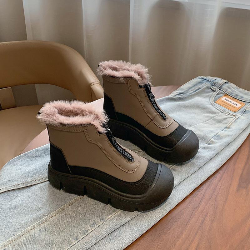 Cizme de zăpadă cu platformă groasă de iarnă pentru femei, căptușeală din blană artificială, pantofi scurti, anti-alunecare, căptușiți cu lână, pantofi caldi de mers pentru femei