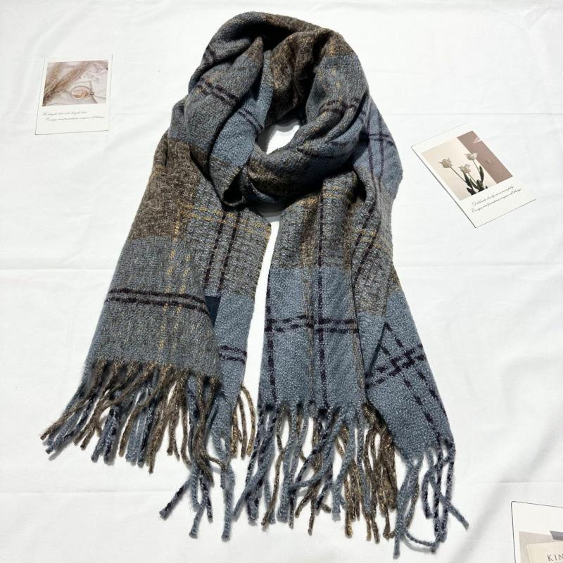 Autumn and Winter Temperament Korean Plaid Scarf Live Broadcast Shawl Thickened Warm Versatile Scarf for Men