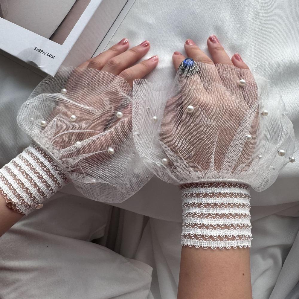 1Pairs Manicure Photography Props Bead Mesh Sleeve Lace Decoration Fake Pleated Cuff