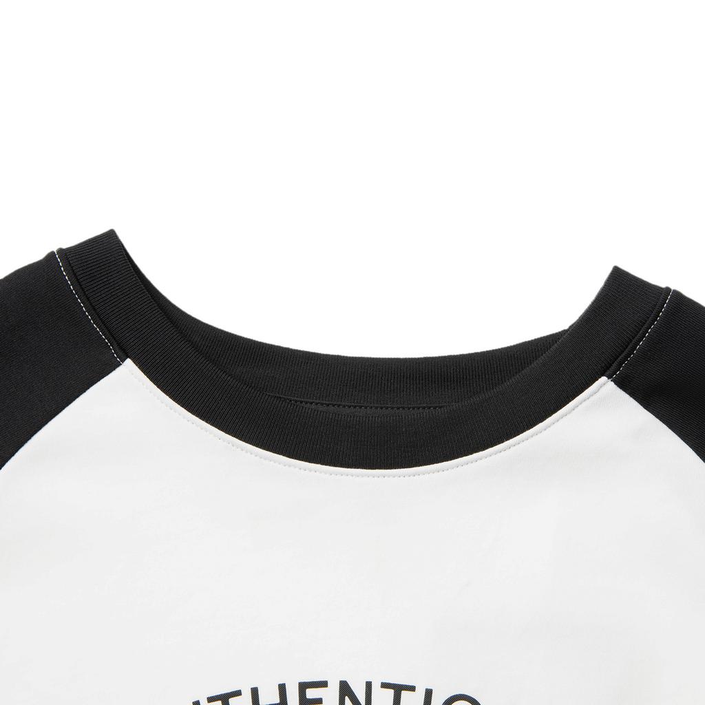Li Ning Sports Trend Series Casual Minimalist Spliced Short Sleeve T-Shirt Women T-Shirts Off-White Black AHSV194-4