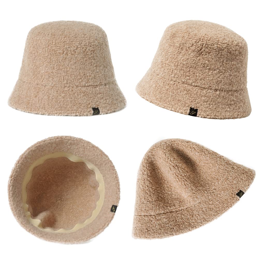 SIGGI Bucket Capelin Solid Cold Gift Idea Women's Hat, Hat, Wool, Thick, Casual, Slimming, Weather, Cycling, Fall/Winter, (M, Camel)