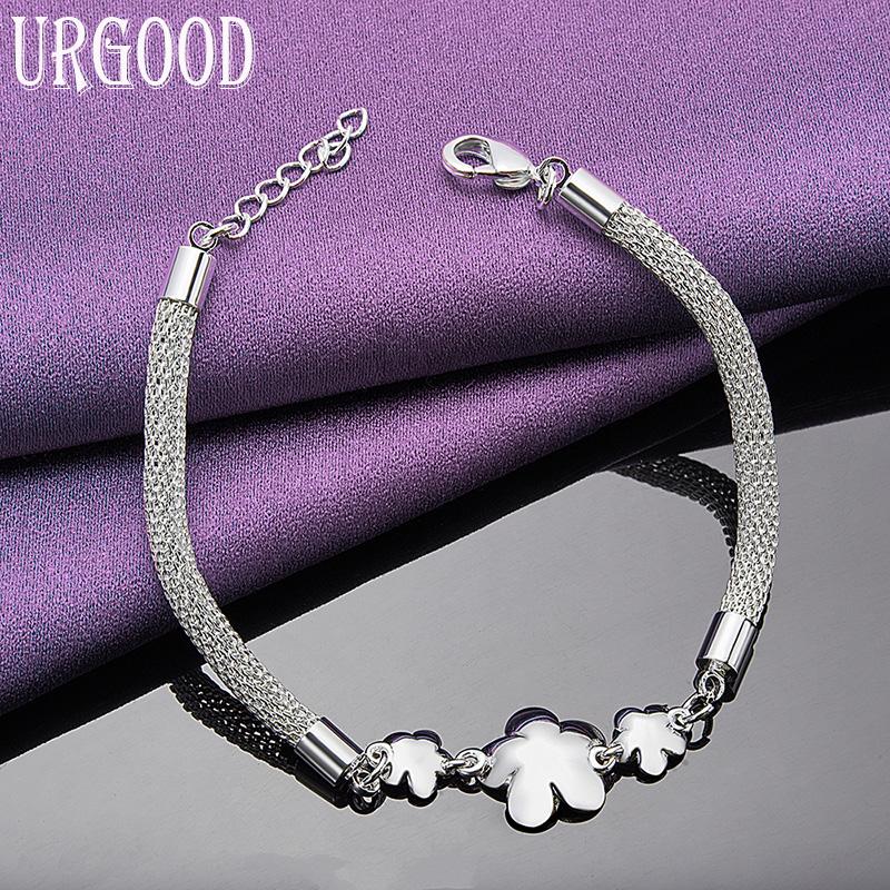 925 Sterling Silver Snake Chain Flower Armband Fashion Gift Party Smycken