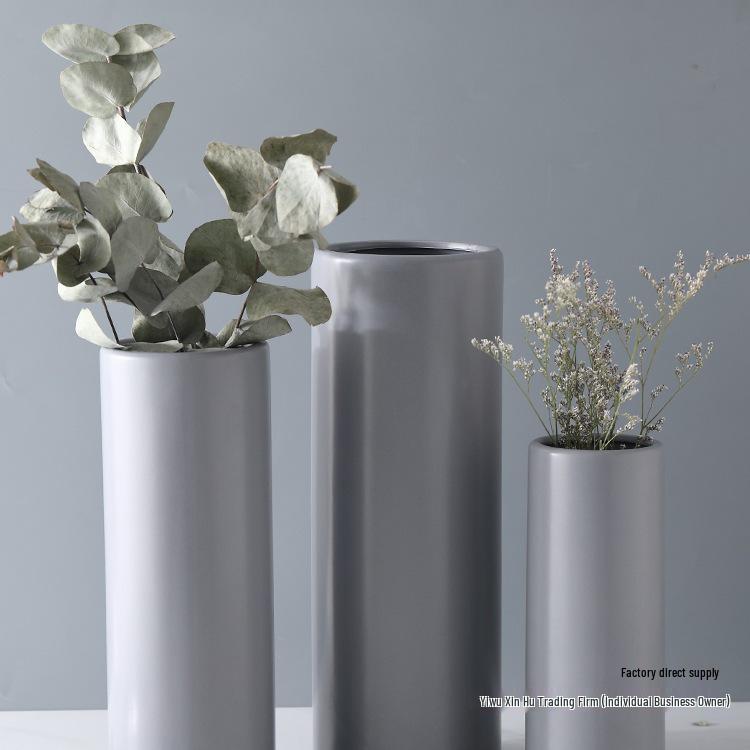 Nordische Weiße Matte Keramik Zylindrische Vase - Minimalistische Heimdeko für Frische/Trockenblumen