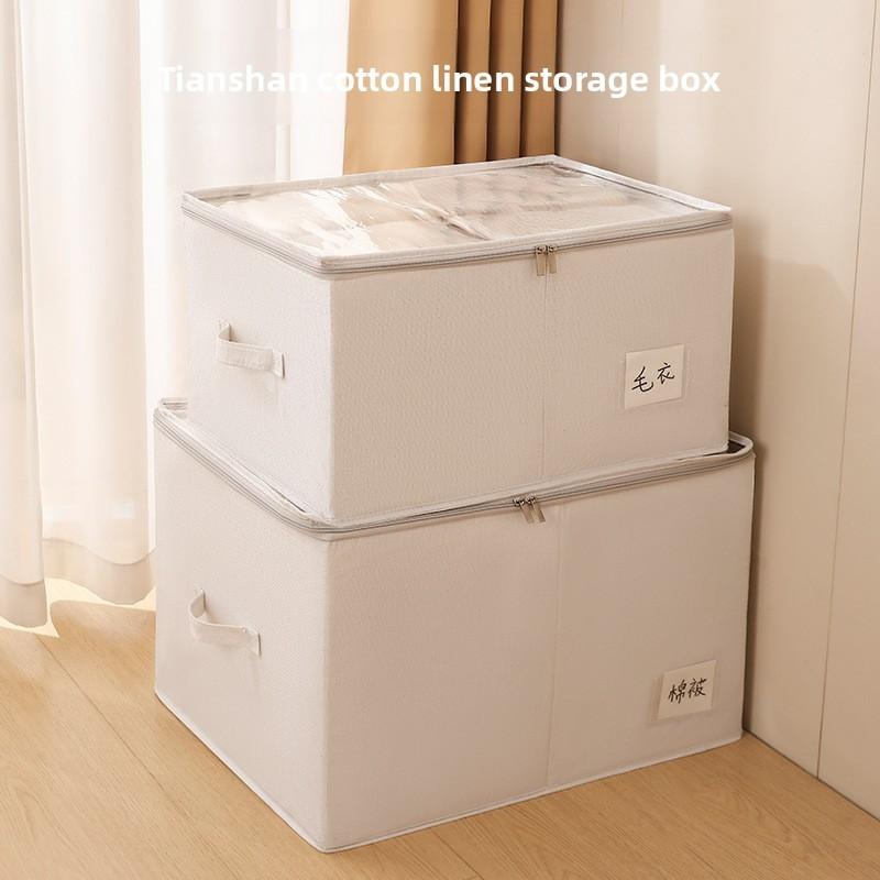Cotton Linen Foldable Clothes Storage Box With Lid For Bedroom Organization