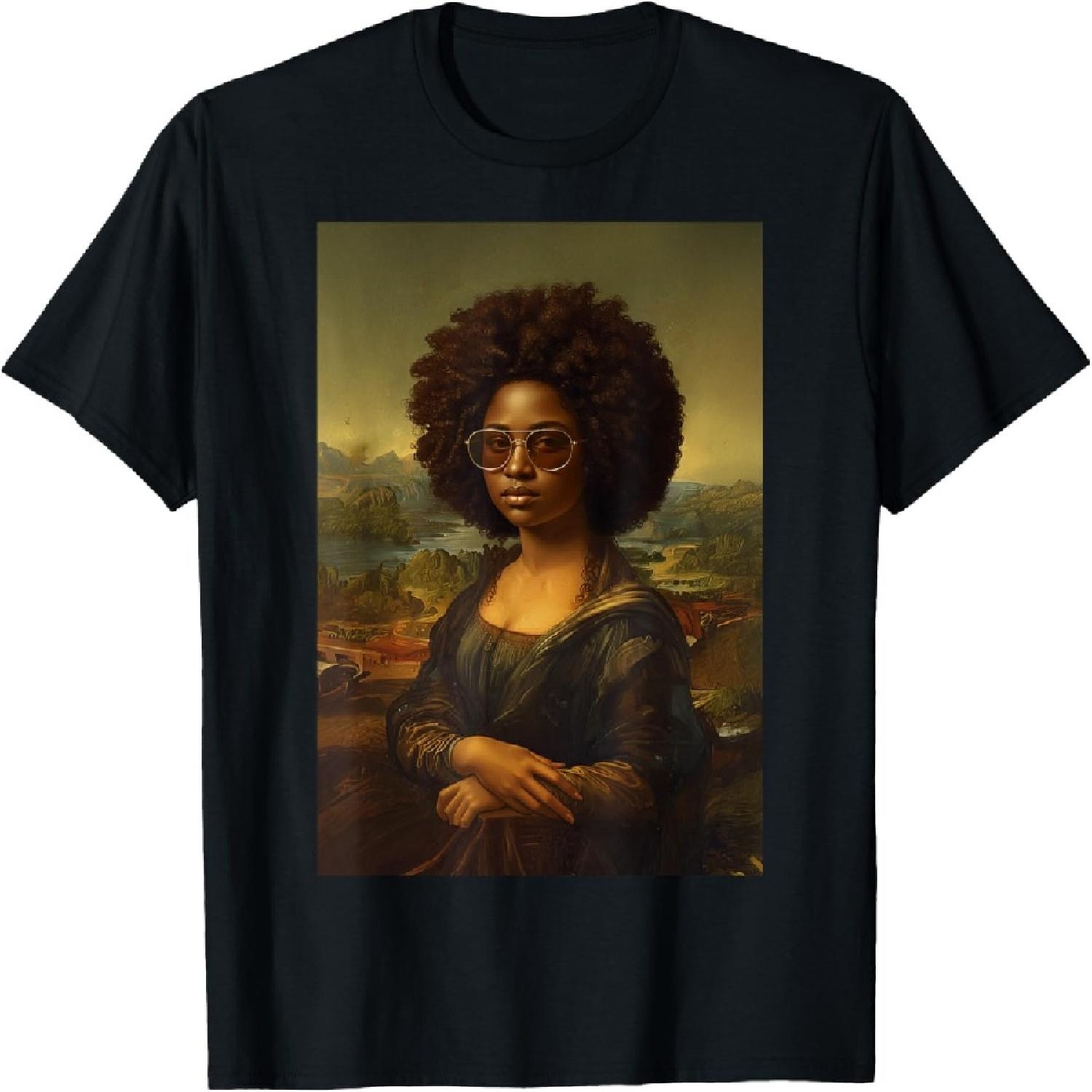 

Black Mona Lisa Afro African American Black History Month T-Shirt S