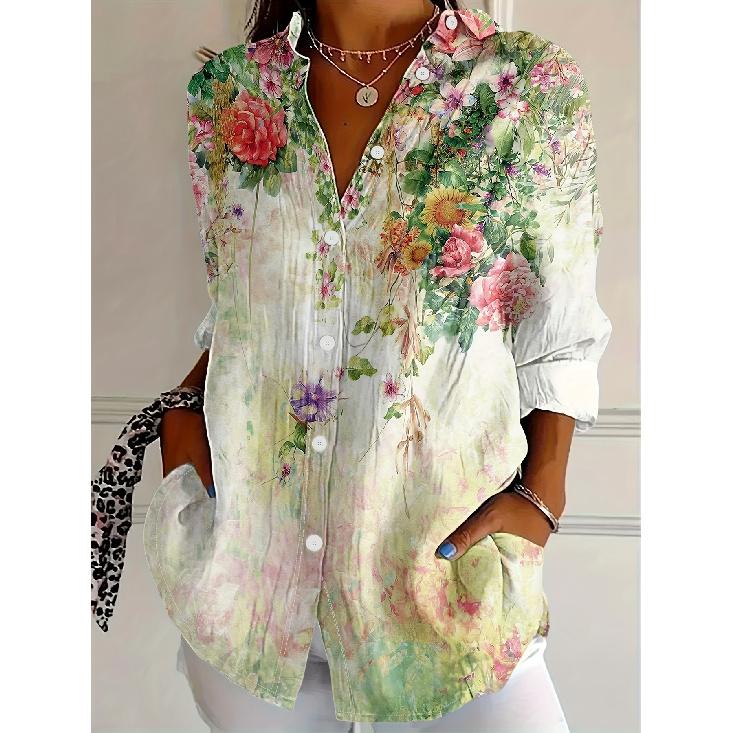 Spring and Autumn 3D Digital Print Women's Fashionable Collared Long Sleeve Casual Shirt