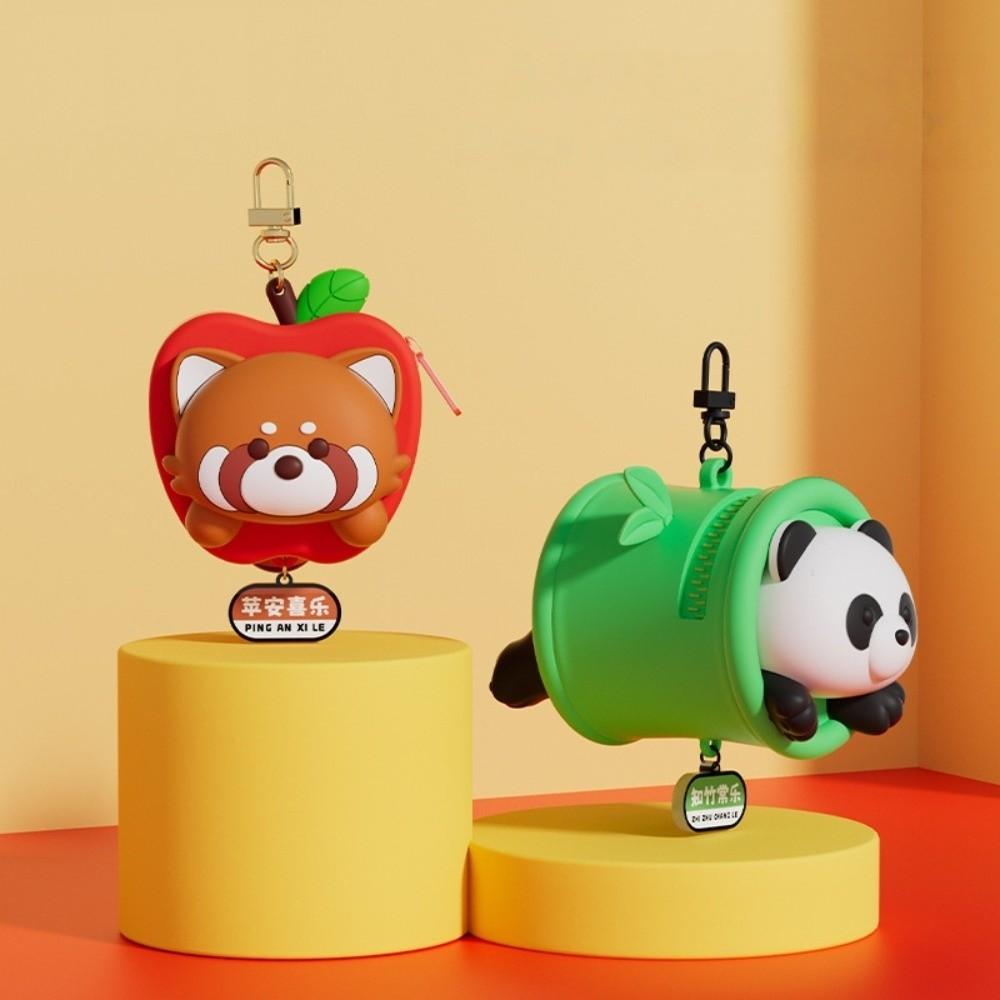 Wallet Panda Keychain Bamboo Silicone Earphone Bag Creative Red Panda Coin Purse  Bag Pendant