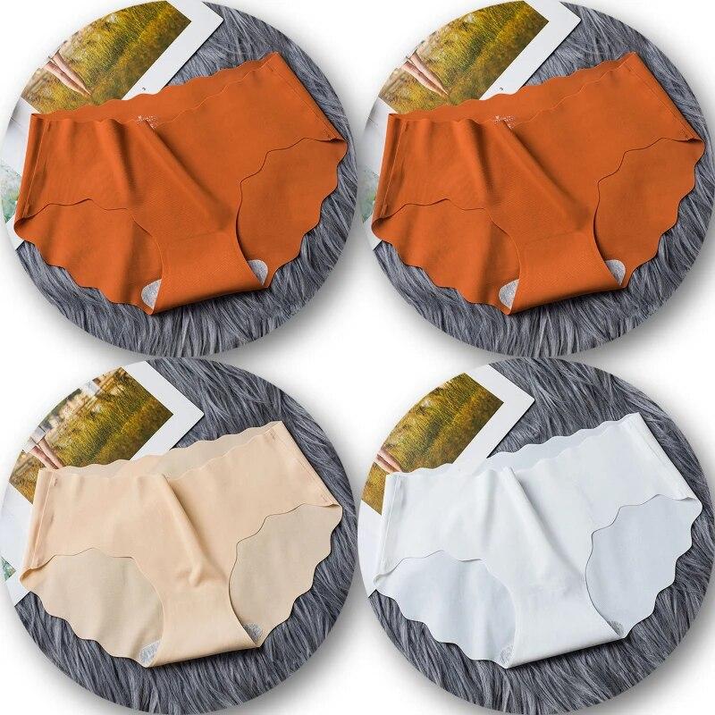 4Pcs/Set Seamless Underwear Silk Women's Panties 3XL Tangas Lady Ruffle Underpants 4 Pieces Girls Briefs Panty Sexy Lingerie 4PC