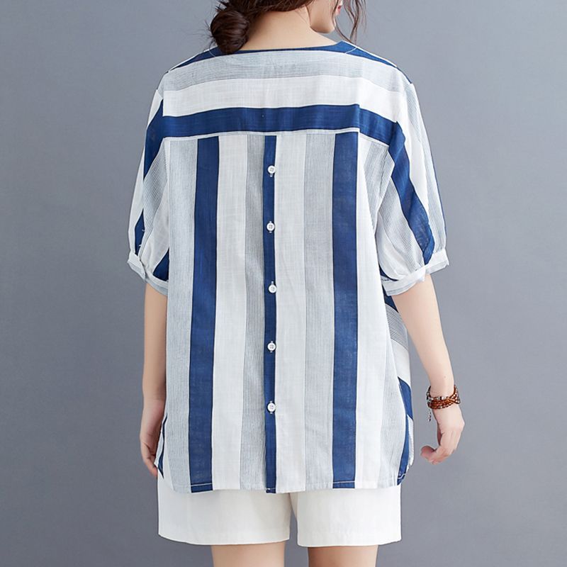 Odzież damska Wygodne swetry Luźne z dekoltem V Prostota Nadruk Paski Eleganckie Moda Letnie Cienkie Codzienne Koszulki