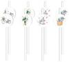 Cardboard Straws - PTIT CLOWN - Rustic - Pack of 8 - 20 Cm - Bicycle and Flower Illustrations