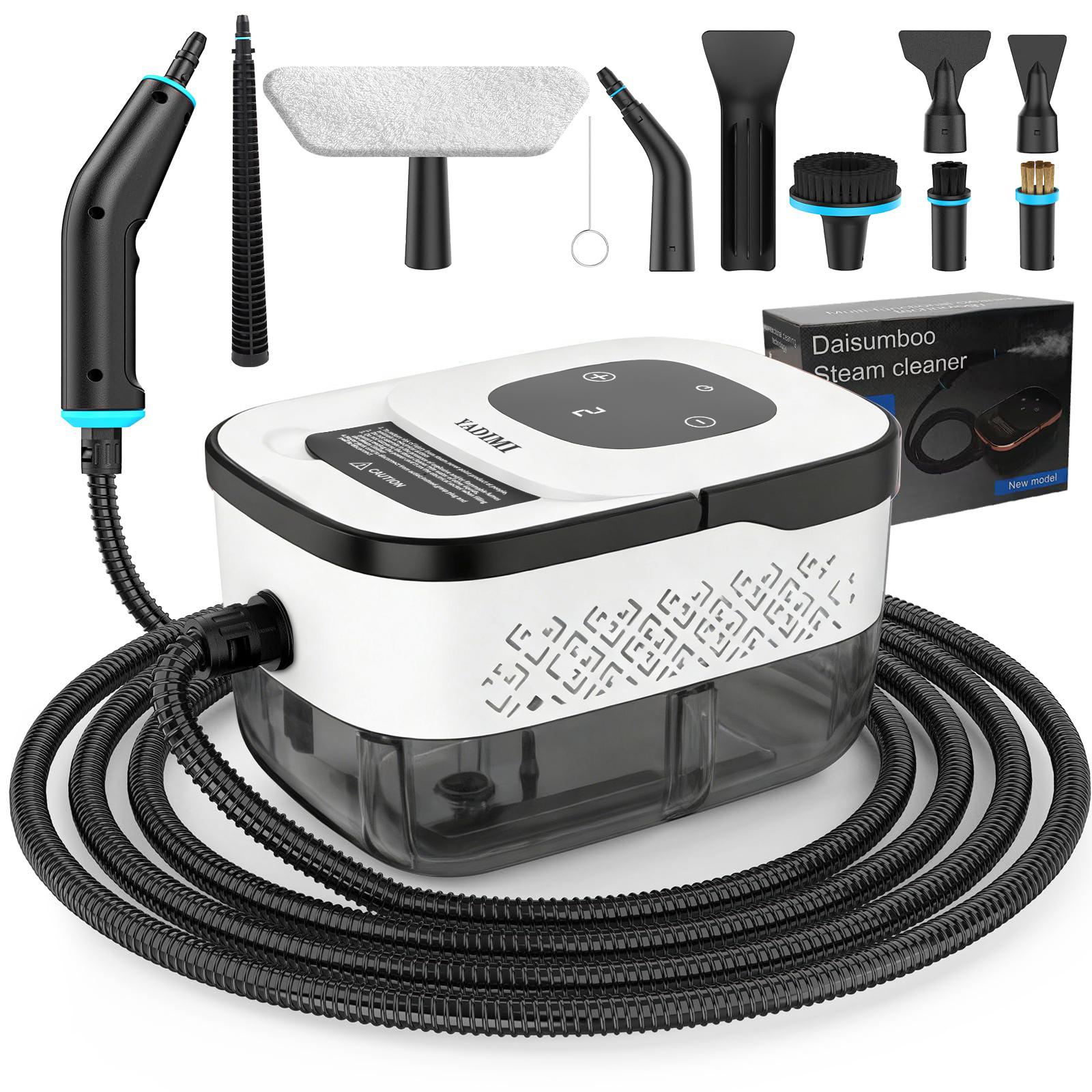 Aspirator cu aburi portabil YADIMI 1500W, presiune 4 bar, cu 10 accesorii, încălzire rapidă în 10 secunde și reglabil pe 6 niveluri, pentru hotă, toaletă, gresie, interior auto alb