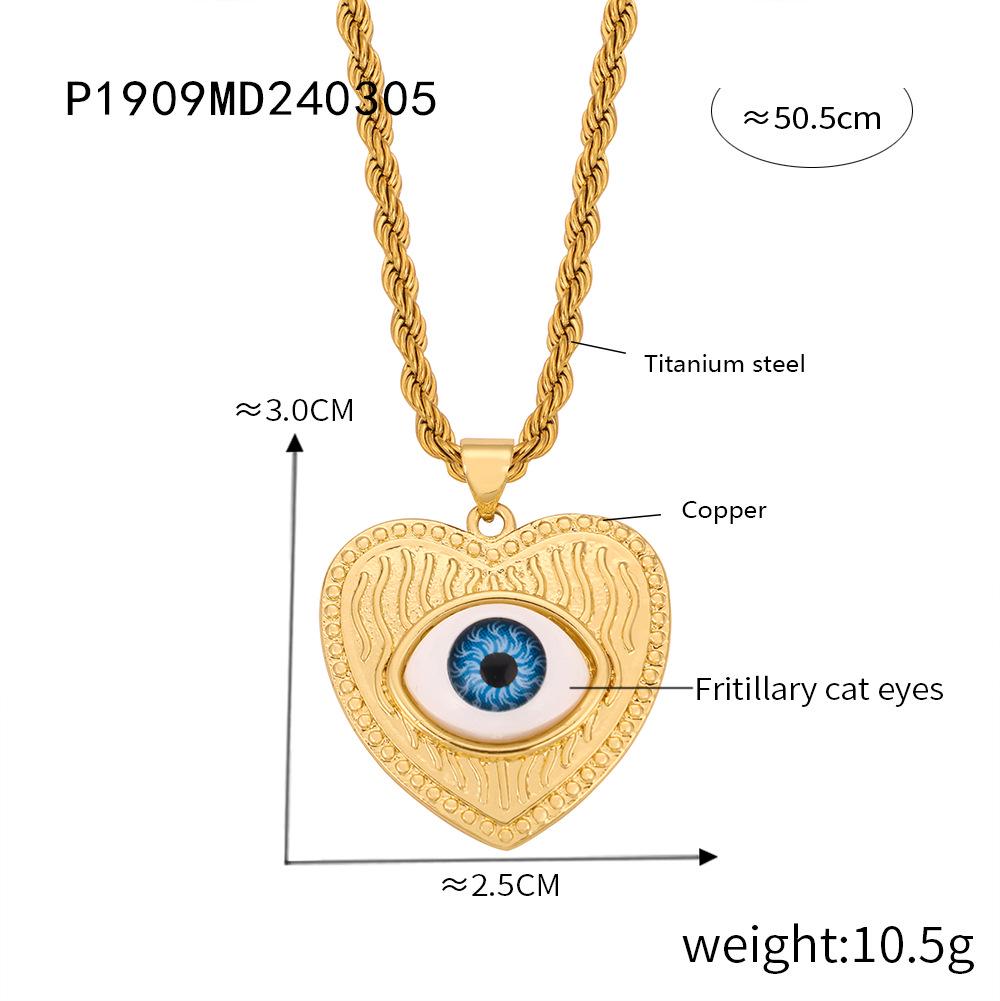 Gold-Plated Titanium Steel Geometric Evil Eye Pendant Necklace