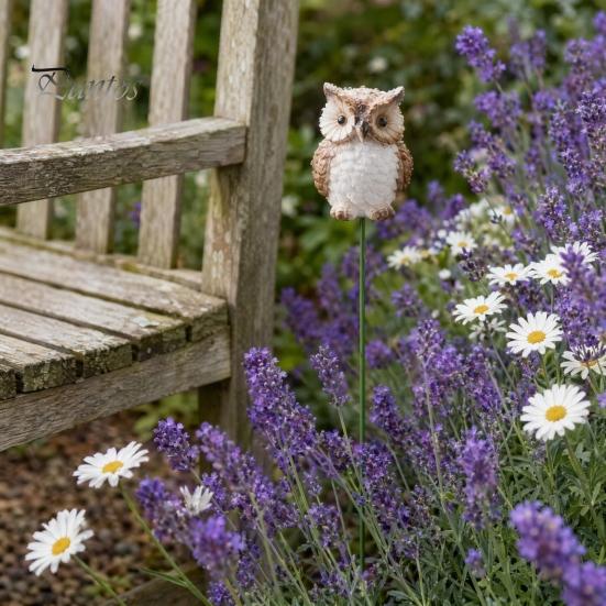 Easy-assembly Garden Stakes Owl Ornaments, Metal Rod Resin Sculpture for Succulents Potted Plants, Micro Weatherproof Decorations Landscape