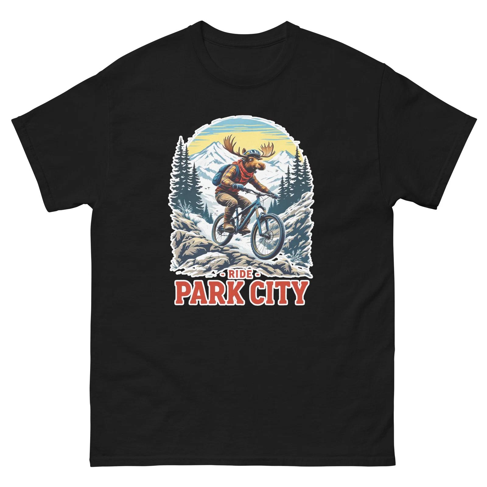 Ride Park City Moose Fun USA Bike Cycling Animal T-Shirt S