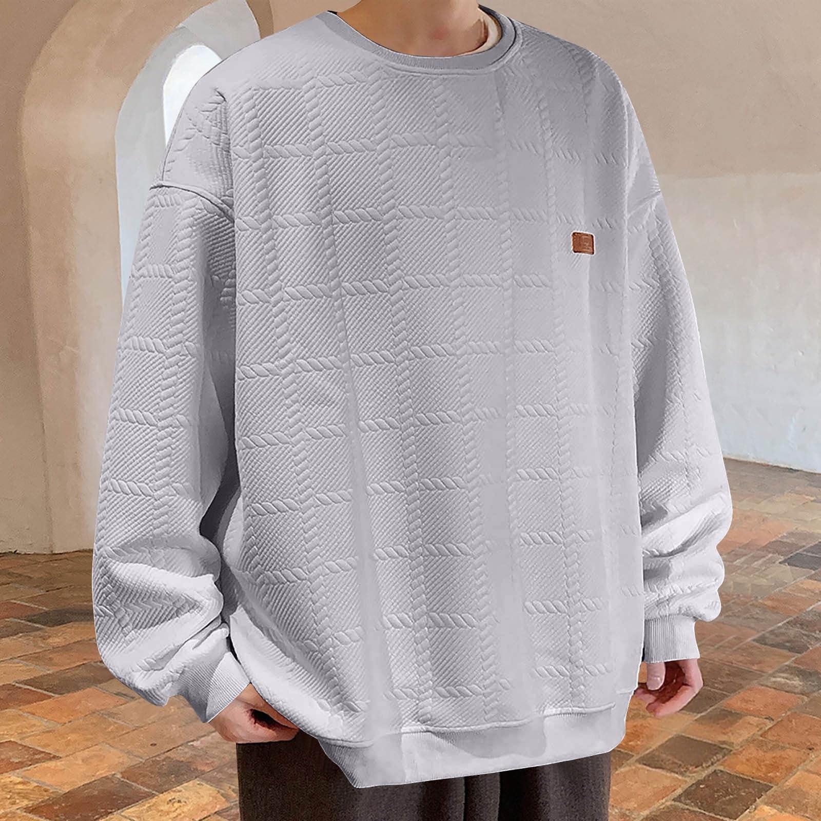 

Мужские текстурированные трикотажные рубашки с круглым вырезом, повседневные блузки с длинным рукавом, топы, свободные базовые рубашки XL