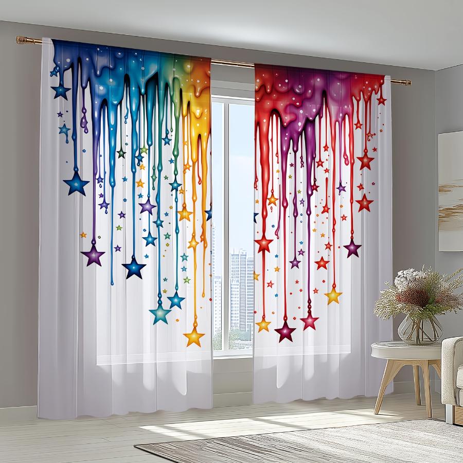 2 Pezzi Tenda Trasparente Stampata Digitalmente, Arcobaleno Stella Colorata, Magica Sognante Fantasiosa - Tende in Voile per Arredamento Camera da Letto Soggiorno