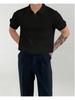 Striped Summer Knit Elastic Polo - Loose Fit Short Sleeve Shirt
