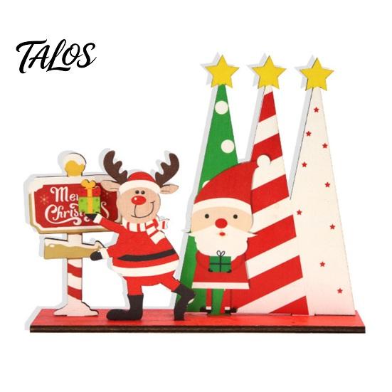 Christmas Tree Tabletop Decor Wooden Ornaments, Decoration with Santa Claus Snowman Elk Table Centerpiece Designs for Home Holiday Party And