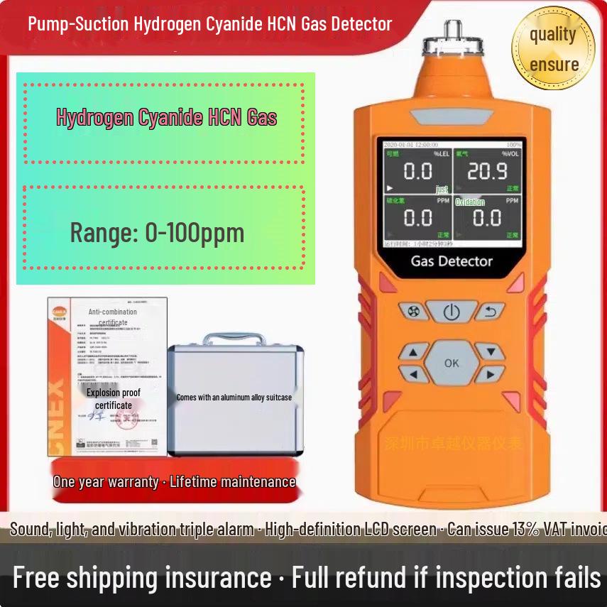 Hydrogen Cyanide Gas Detector ZY-456X: Suction-Type Leak Alarm for Mining & Electroplating. 75x47x190 mm