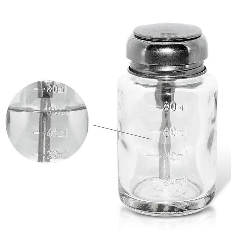 Nach unten drücken, leerer Pumpspender aus Glas für Nagellack, Alkohol, Make-up-Entferner, klare, nachfüllbare Flasche, Aufbewahrung von Flüssigreinigern