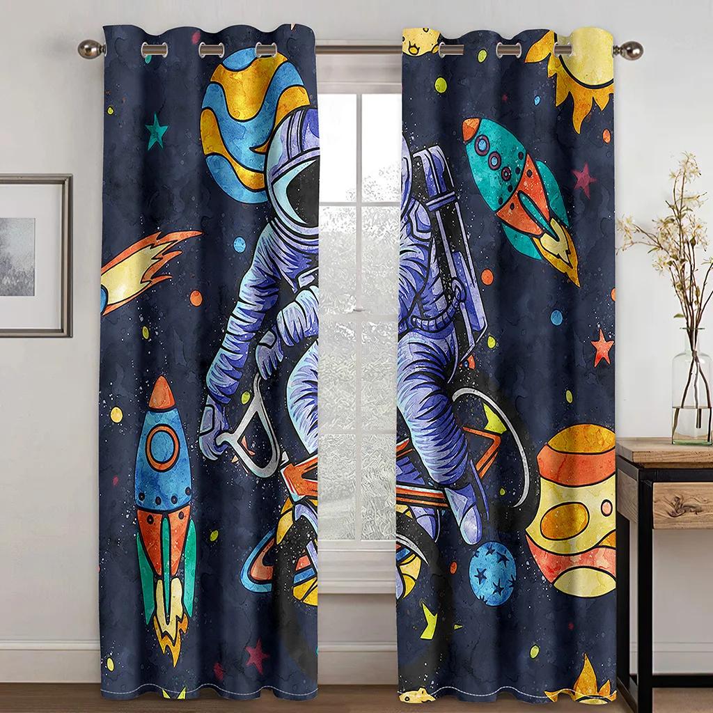 Space Astronauts Planet Cartoon High Shading Drapes Graffiti Colorful Kids 3D Room Darkening Window Drape for The Living Room New Styling