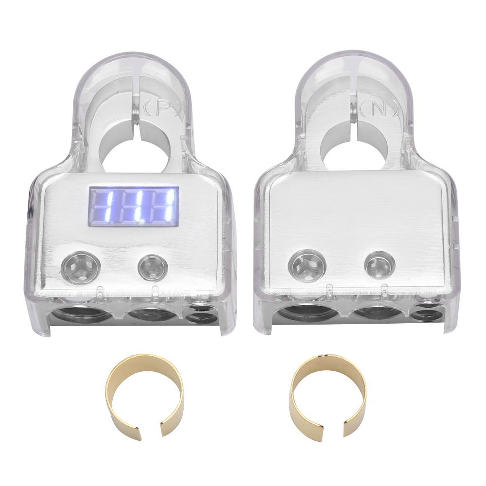 Heavy Duty 0/4/8/10 Car Battery Terminal Connectors AWG Gauge Digital Voltmeter Display Connectors Kit Truck