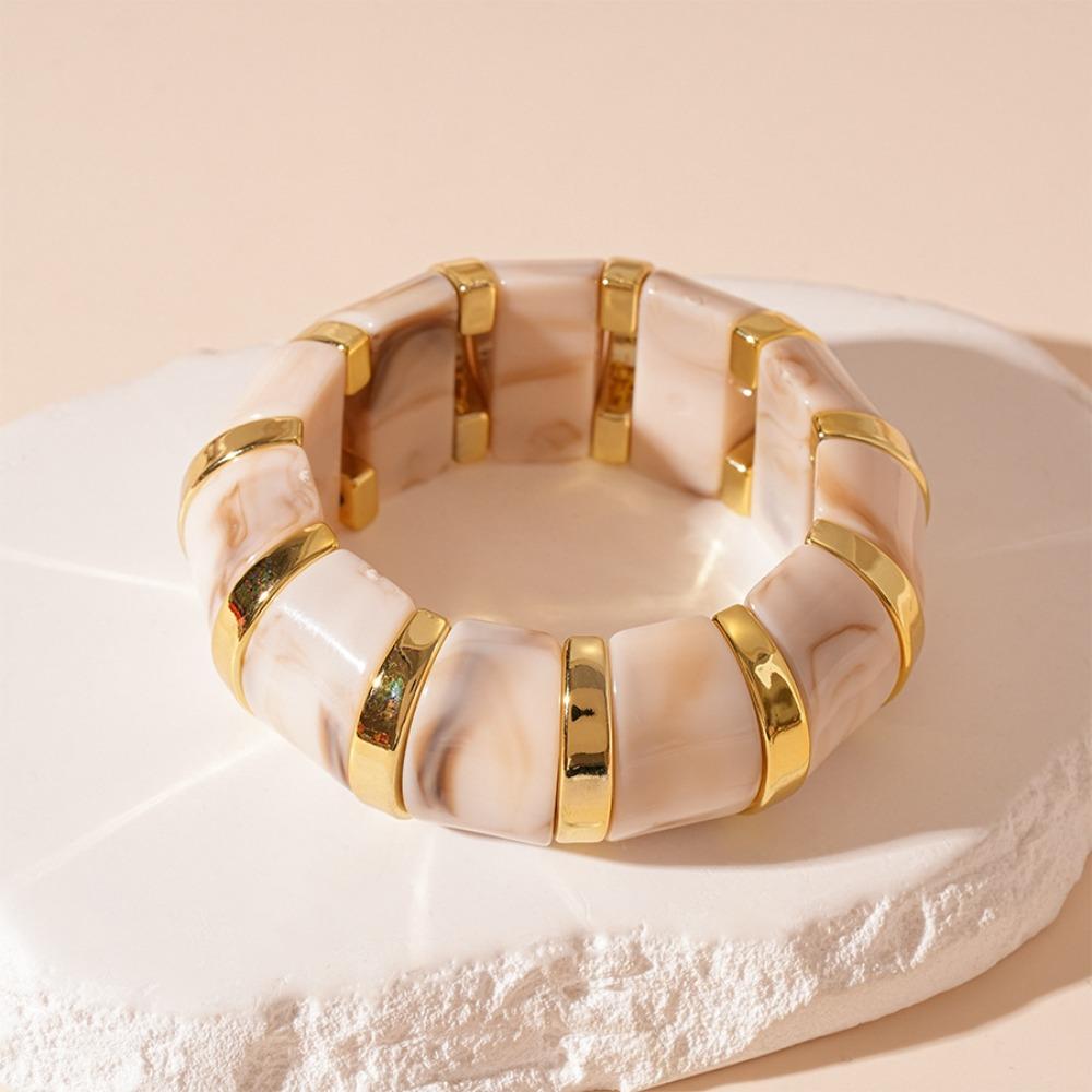 Bohemian Acrylic Cuff Charms Bracelet Hand Ring Geometric Bangle Elastic Wide Bracelet  Women